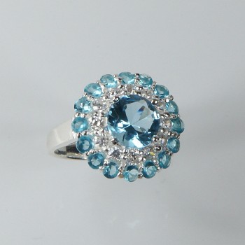 Sterling Silver Synthetic Blue White Cluster Ring